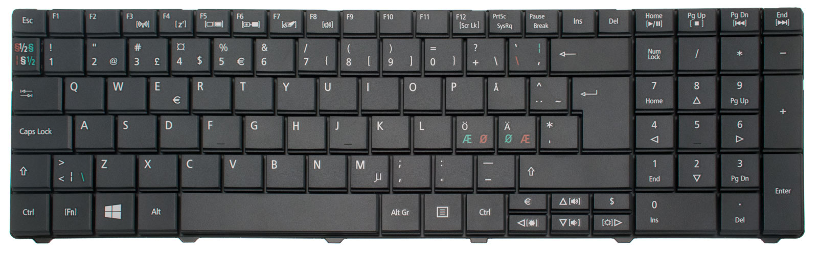 Acer Tastatur skandinavisch (NORDIC) schwarz TravelMate 8572TG Serie (Original)