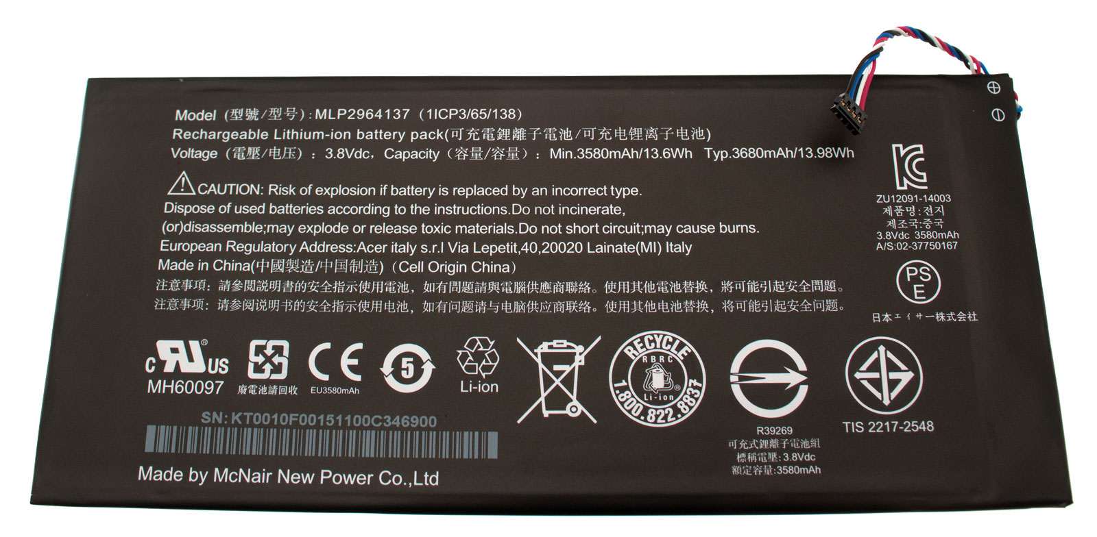 Acer Akku / Batterie 3700mAh Iconia B1-730HD Serie (Original)