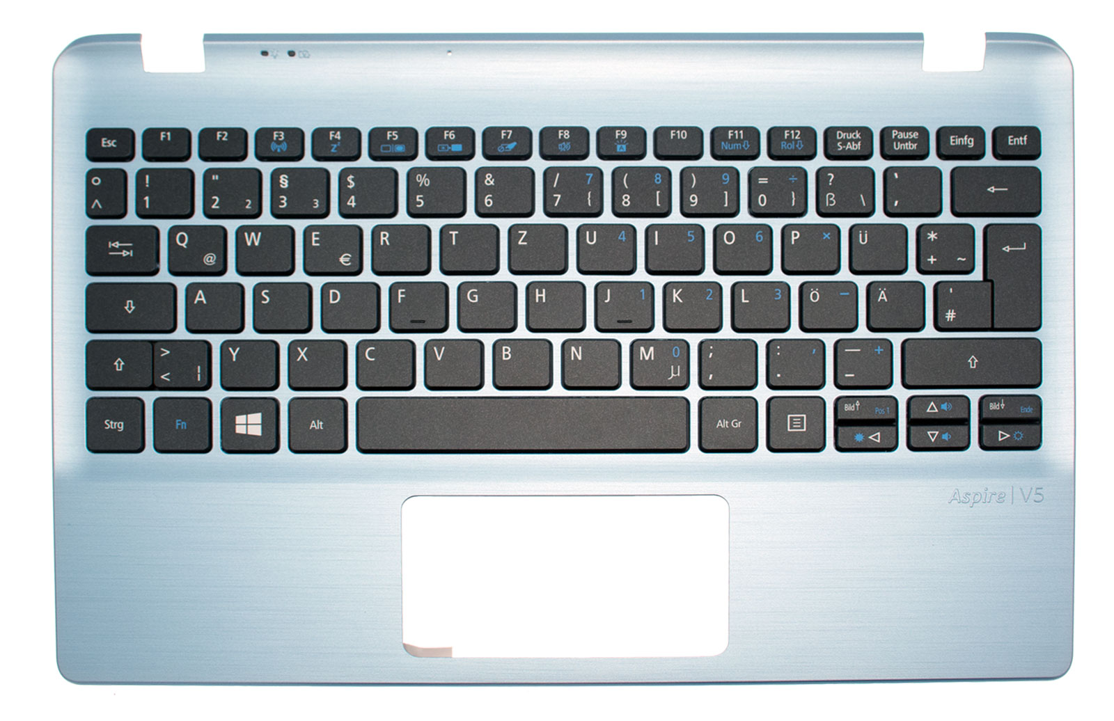 Acer Tastatur beleuchtet deutsch (DE) + Top Case blau Aspire V5-122P Serie (Original)