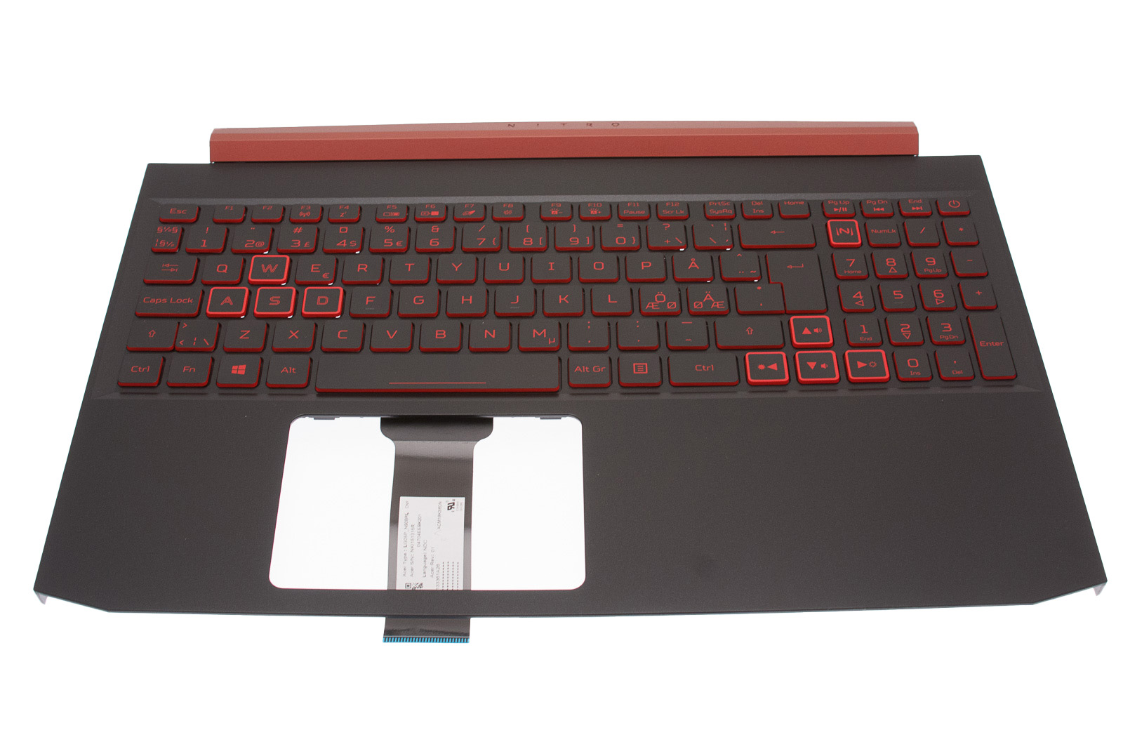 Acer Tastatur beleuchtet skandinavisch (NORDIC) + Topcase schwarz Aspire Nitro 5 AN515-54 Serie (Original)