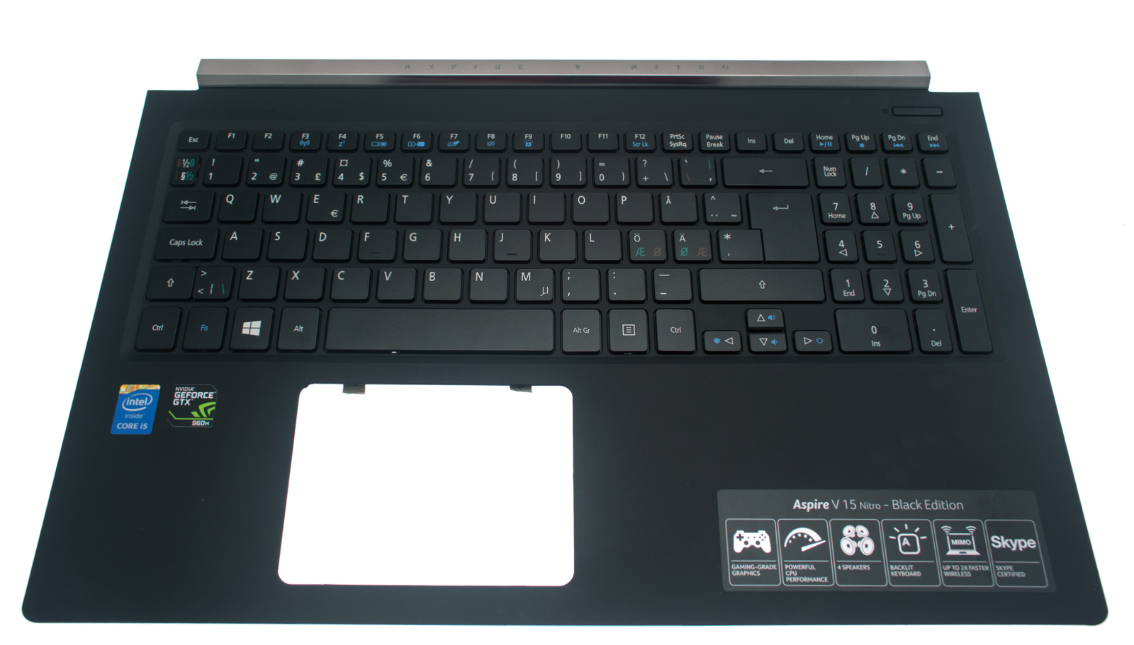 Acer Tastatur beleuchtet skandinavisch (NORDIC) + Top Case schwarz Aspire V Nitro7-591G Serie (Original)