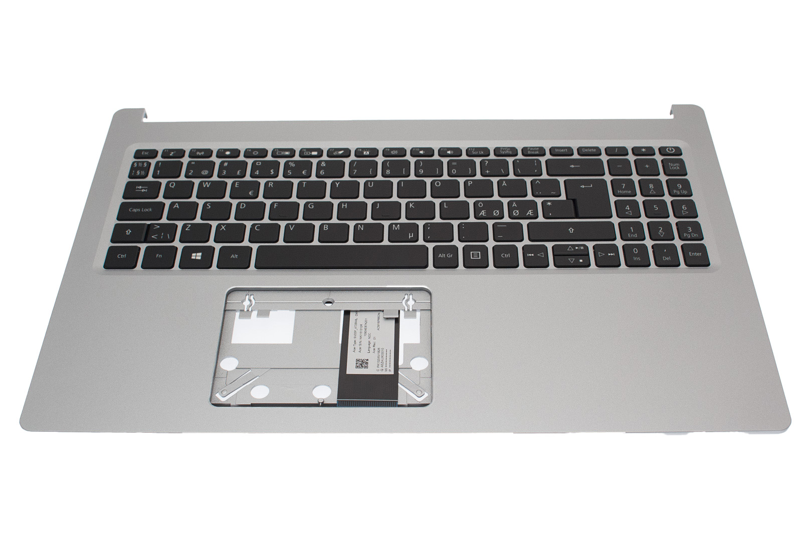 Acer Tastatur beleuchtet Nordisch (NORDIC) + Top case silber Aspire 5 A515-54G Serie (Original)