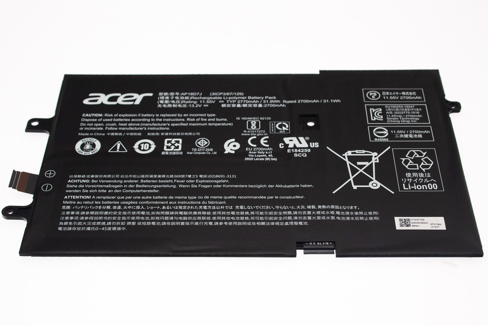 Acer Akku / Batterie / Battery 2770mAh Swift 7 SF714-52T Serie (Original)