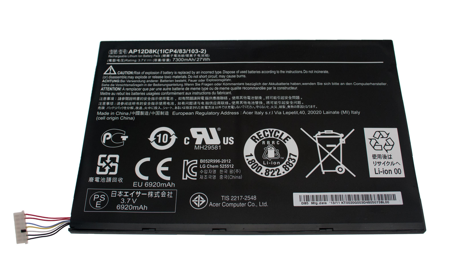 Acer Akku / Batterie 7300mAh Iconia A3-A10 Serie (Original)