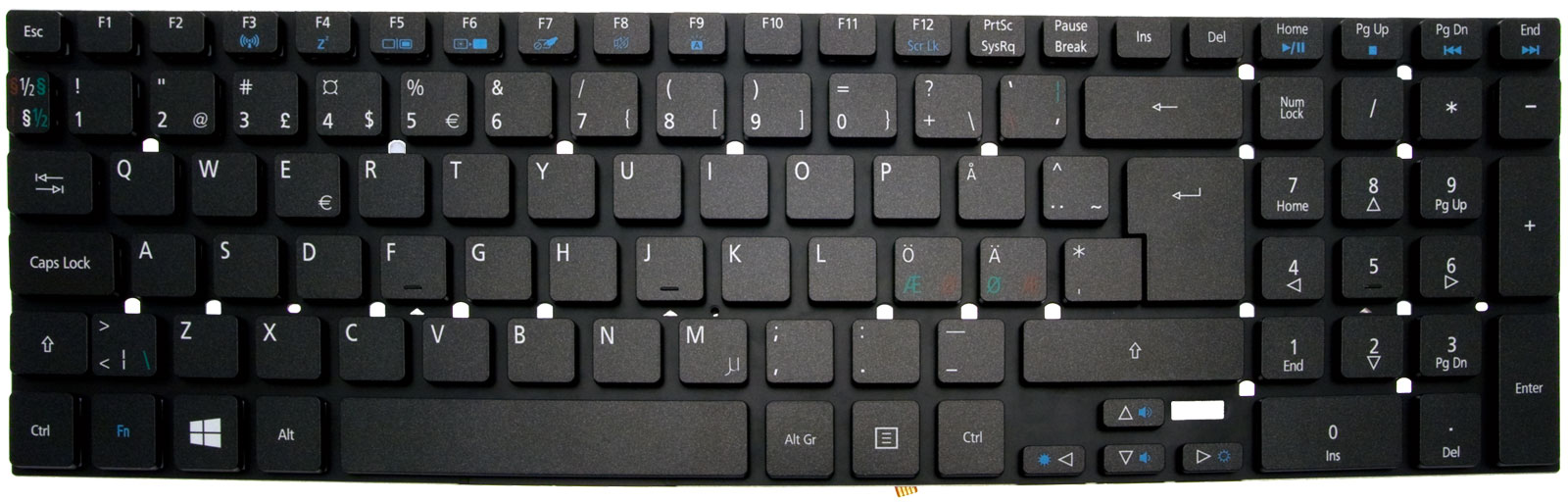 Acer Tastatur beleuchtet skandinavisch (NORDIC) schwarz Aspire V3-572 Serie (Original)